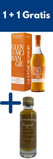 Glenmorangie Original 12 Years Single Highland Malt Scotch Whisky + 0,02L Miniatur Glenmorangie Signet