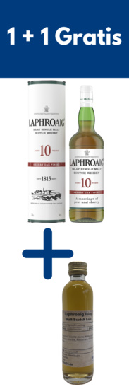 Laphroaig 10 Years Sherry Oak Islay Malt Scotch Whisky + 0,04l Miniatur Laphroiag Lore