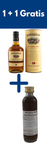 Edradour 10 Years Old Single Malt Scotch Whisky + 0,04l Miniatur Edradour 12 Years