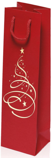 Weihnachtstüte 1er Tragetasche rot Linea Christbaum für 1 Flasche
