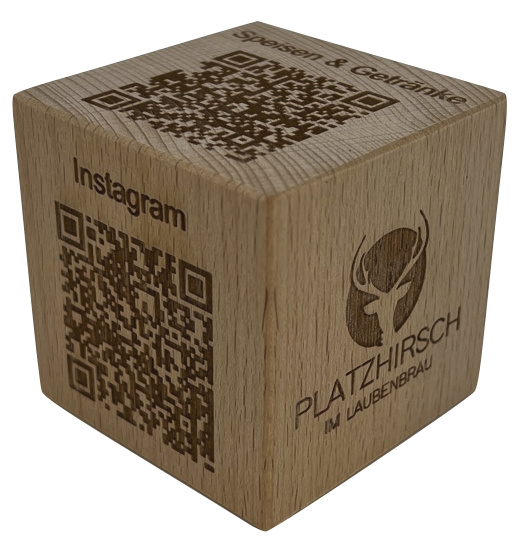 QR-Würfel 6cm ø Buchenholz Speise-, Getränkekarte ab 10