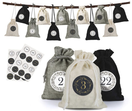 Jutesäckchen Adventskalender 24 Stück in 3 Farben