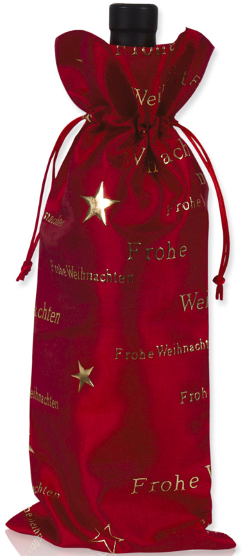 Flaschenbeutel mit Foliendruck rot,gold "Frohe Weihnachten"